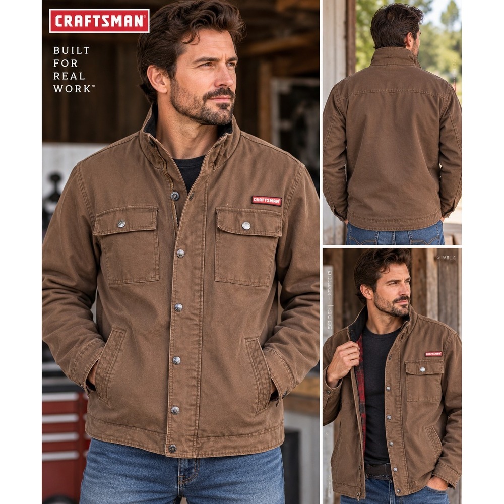 Craftsman Men's Canvas Chore Coat Fleece Lined Brown Winter Coat Jacket XXL - Picture 1 of 9